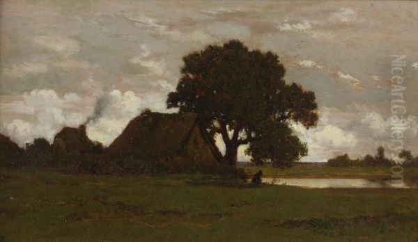 Chaumieres Pres De L'etang Oil Painting by Theodore Rousseau