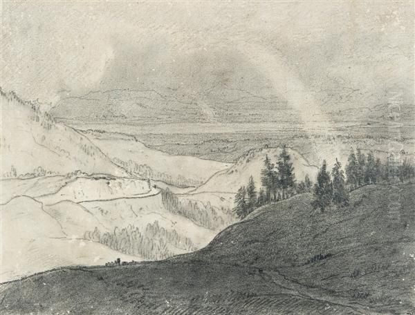 L'arc-en-ciel Sur Le Col De La Faucille, Au Fond Le Mont Blanc Et Le Lac De Geneve Oil Painting by Theodore Rousseau