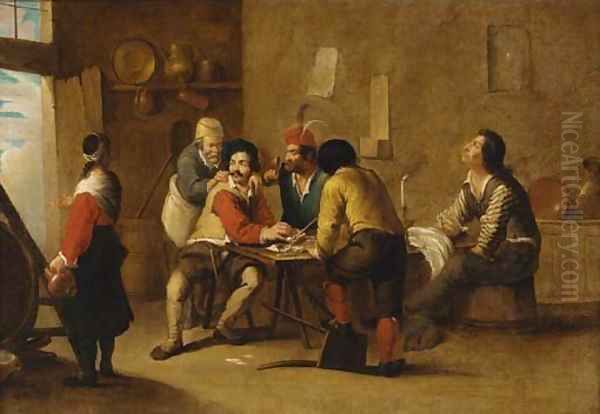 Peasants smoking and drinking in a tavern Oil Painting by Cornelis de Wael