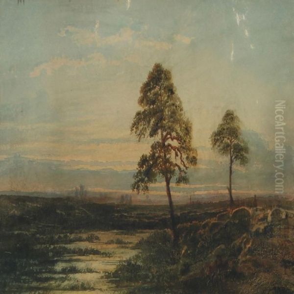 Landscape With Trees And People In The Background Acity Oil Painting by Theodore Rousseau