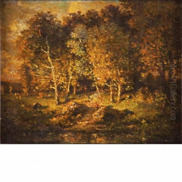 Study Of Sunlit Woods Oil Painting by Theodore Rousseau