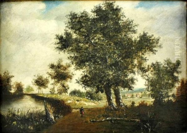 Weg Am Kanal Ins Dorf Oil Painting by Theodore Rousseau