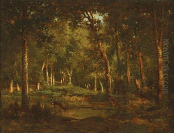 La Mare Aux Biches Oil Painting by Theodore Rousseau