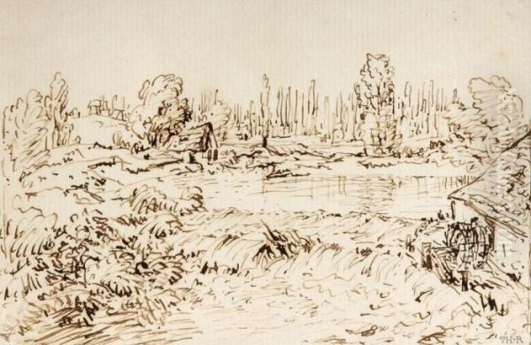 Campagne Dessin A L'encre Oil Painting by Theodore Rousseau