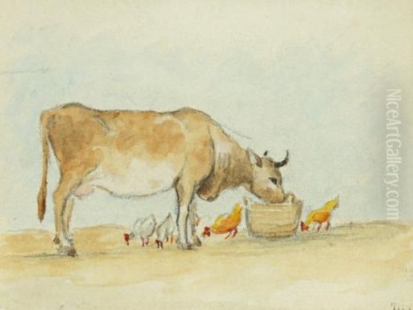 Vache Et Poules Oil Painting by Theodore Rousseau