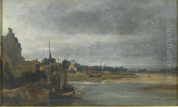 A Quiet Port Scene Oil Painting by Theodore Rousseau