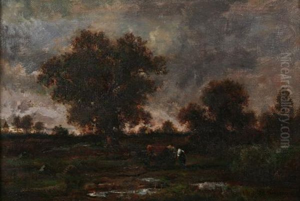 Pastoral Landscape With Cattle Oil Painting by Theodore Rousseau