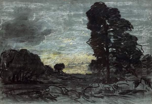 Paysage En Foret De Fontainebleau Oil Painting by Theodore Rousseau