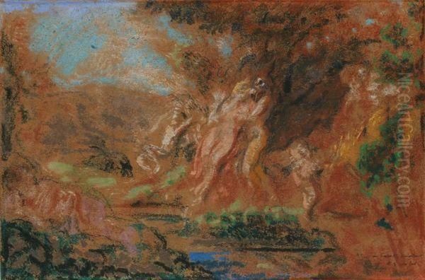 Satyre Et Nymphe Avec Amour Dans Un Bois Oil Painting by Ker Xavier Roussel