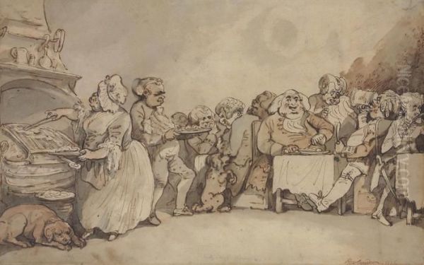 A City Chop House: Dr Johnson At Dinner Oil Painting by Thomas Rowlandson