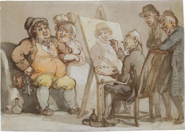 Genius Crumpled Oil Painting by Thomas Rowlandson