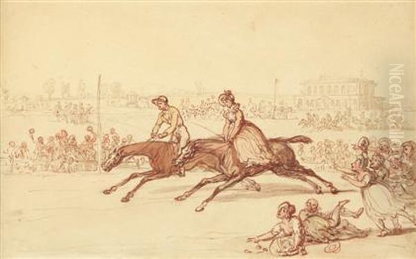 Mrs. Thornton Riding At York Oil Painting by Thomas Rowlandson