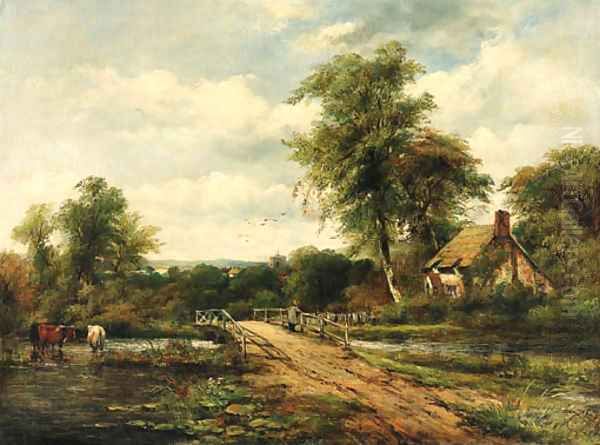 The crossing bridge Oil Painting by Frederick William Watts