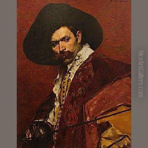 A Portrait Of A Cavalier, Half-length Oil Painting by Ferdinand Victor Leon Roybet