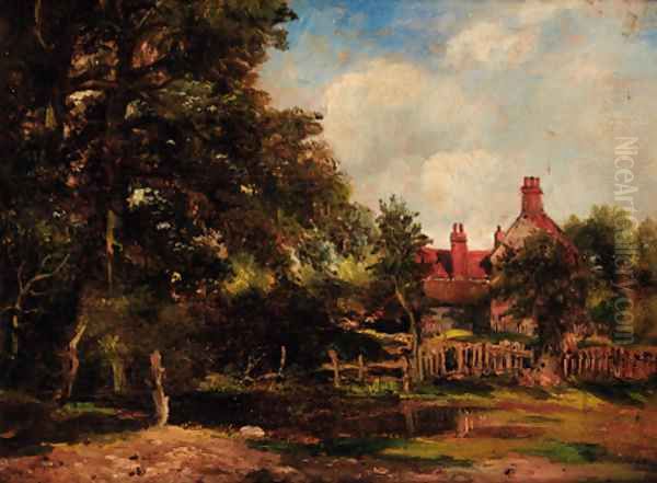 A cottage in a wooded landscape Oil Painting by Frederick William Watts