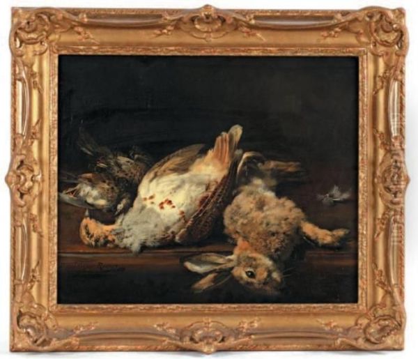 Trophee De Chasse Au Perdreau Et Lievre Oil Painting by Dominique Rozier