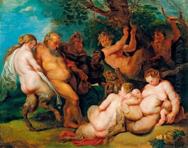 A Reszeg Silenos Szatirok Es Nimfak Tarsasagaban Oil Painting by Peter Paul Rubens