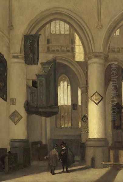 The interior of a church with townsfolk in the foreground Oil Painting by Emanuel de Witte