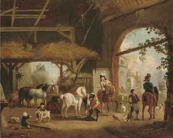 A hunting party setting out from a barn Oil Painting by Philips Wouverman