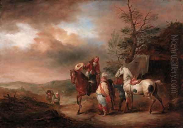 Huntsmen resting their horses Oil Painting by Philips Wouverman