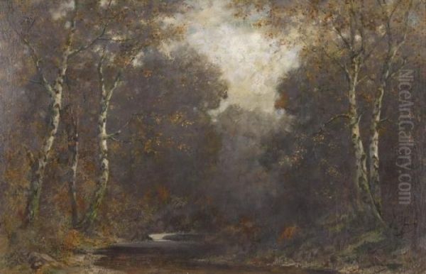 Herbstlich Bewaldete Bachlandschaft Oil Painting by Eduard Rudisuhli