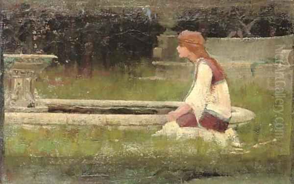 Girl kneeling by fountain Oil Painting by John William Waterhouse