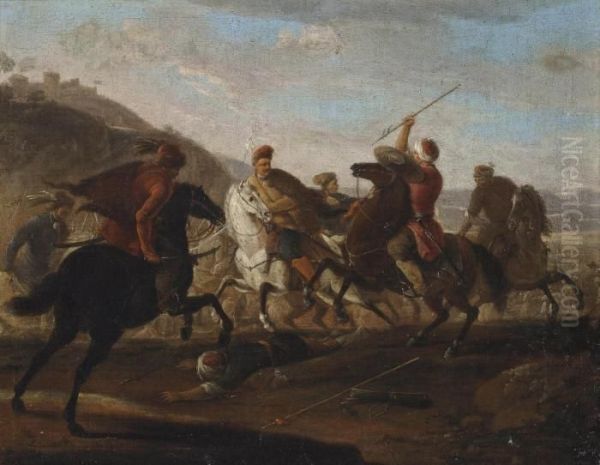 A Cavalry Skirmish Between Christians And Turks; And A Cavalry Skirmish Oil Painting by Rugendas, Georg Philipp I