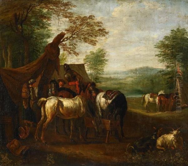 Riders In The Military Camp Oil Painting by Georg Philipp I Rugendas