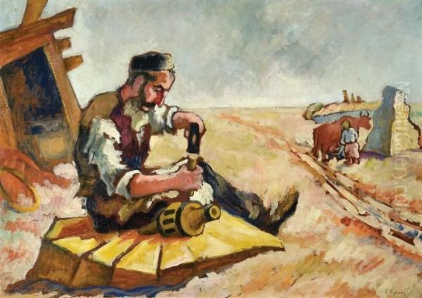 Workers In A Field Oil Painting by Issachar ber Ryback