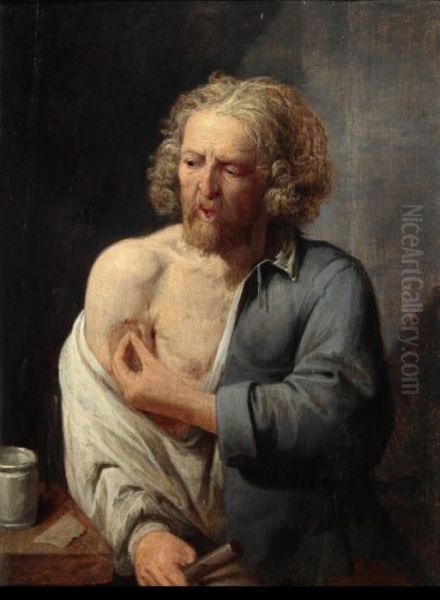 Portrait Of A Man Tending His Injury Oil Painting by David Ryckaert