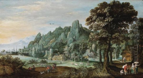 Landscape In The Rhine Valley Oil Painting by Marten Ryckaert