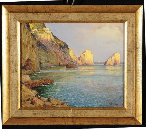 Capri, Faraglioni Oil Painting by Cesare Saccaggi