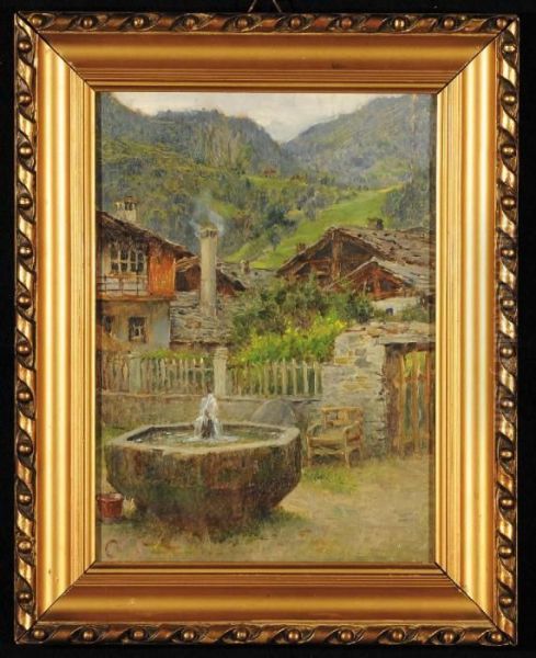 Fontana Oil Painting by Cesare Saccaggi