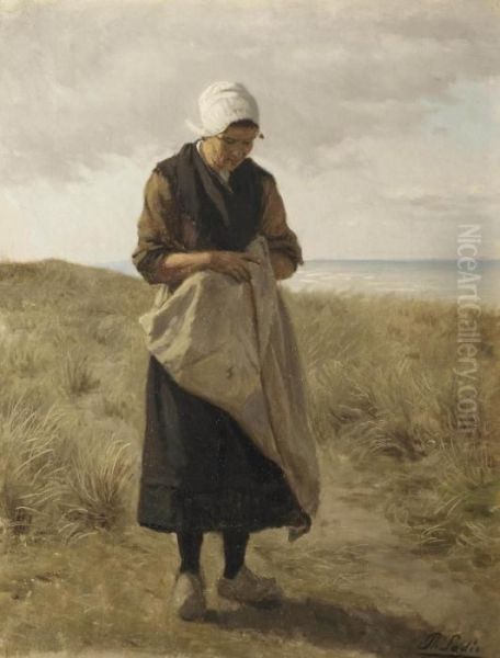 A Woman In The Dunes Oil Painting by Philippe Lodowyck Jacob Sadee