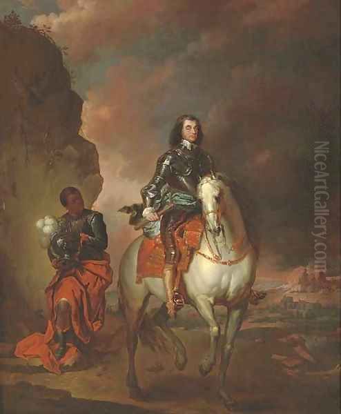 Equestrian portrait of Oliver Cromwell (1599-1658) Oil Painting by Jan Wyck