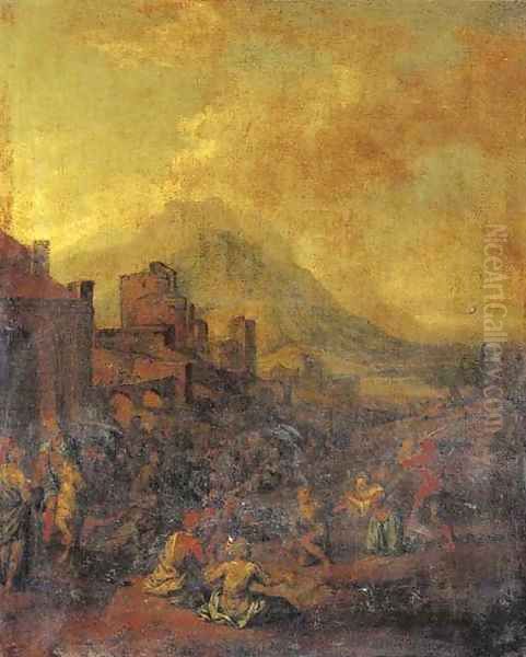 A captured city with prisoners being executed Oil Painting by Jan Wyck