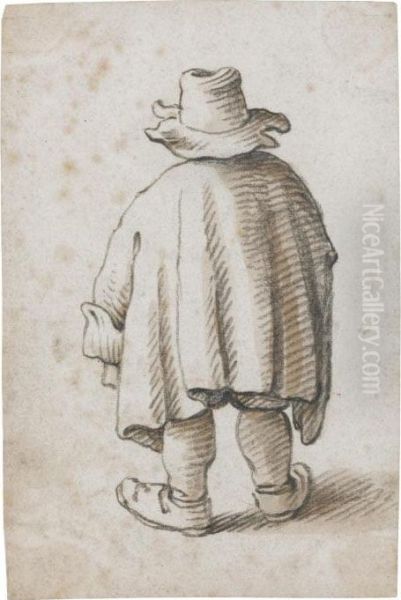 A Standing Peasant In A Hat, Seen From Behind Oil Painting by Herman Saftleven