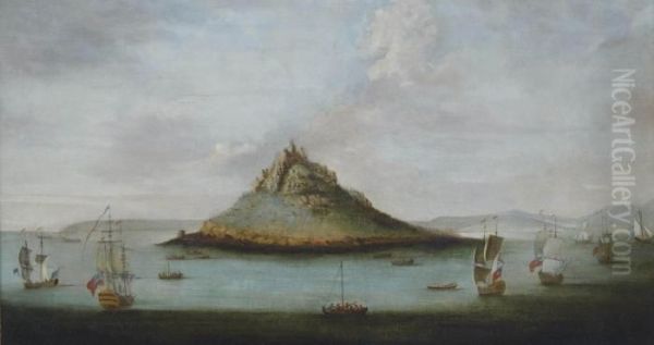 An English Squadron Off St. Michael's Mount, Cornwall Oil Painting by Isaac Sailmaker