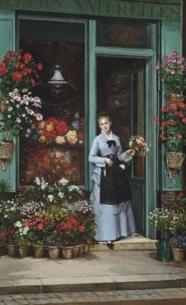 La Bouquetiere Oil Painting by Jules Emile Saintin