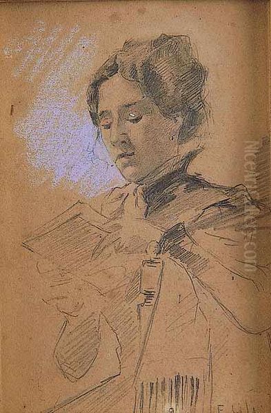 Estudio De Dama Joven Leyendo Oil Painting by Emilio Sala y Frances