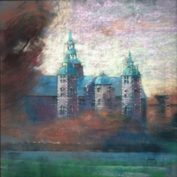 View Towards Rosenborg Castle In Copenhagen Oil Painting by Edvard Anders Saltoft