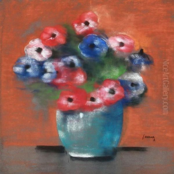 Still Life With French Anemones In A Vase Oil Painting by Edvard Anders Saltoft