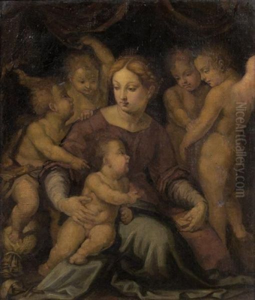 Vierge Oil Painting by Rancesco De' Rossi (see Salviati, Cecchino Del)