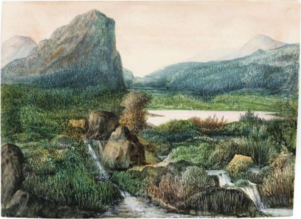 Paysage De Montagne, Lac Et Chutes D'eau Oil Painting by George Sand