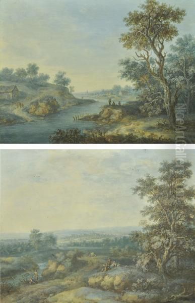 Figures Fishing On A River Oil Painting by Paul Sandby