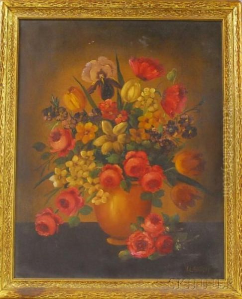 Still Life With Tulips, Peonies, Irises, And Poppies Oil Painting by Henry L. Sanger