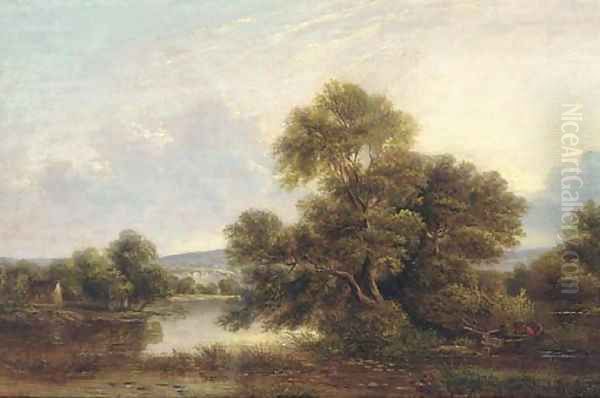 A tranquil backwater Oil Painting by Edward Charles Williams