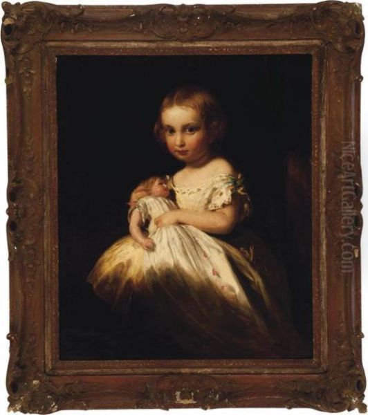 A Girl Holding Her Doll Oil Painting by James Sant