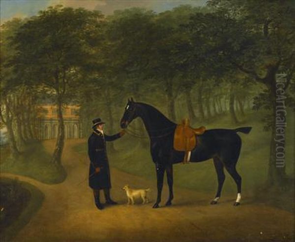 A Saddled Horse With Groom Outside A Country House Oil Painting by John Nost Sartorius