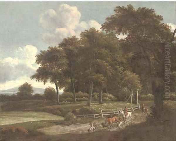 A wooded landscape with a drover and cattle on a track Oil Painting by Jan Wynants